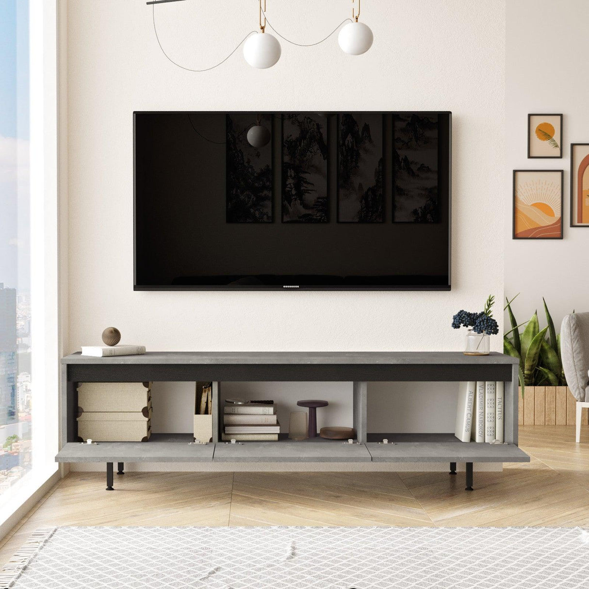 Comoda TV Tvado, 160x46x36 cm - Gri, SKU 921YRD1101