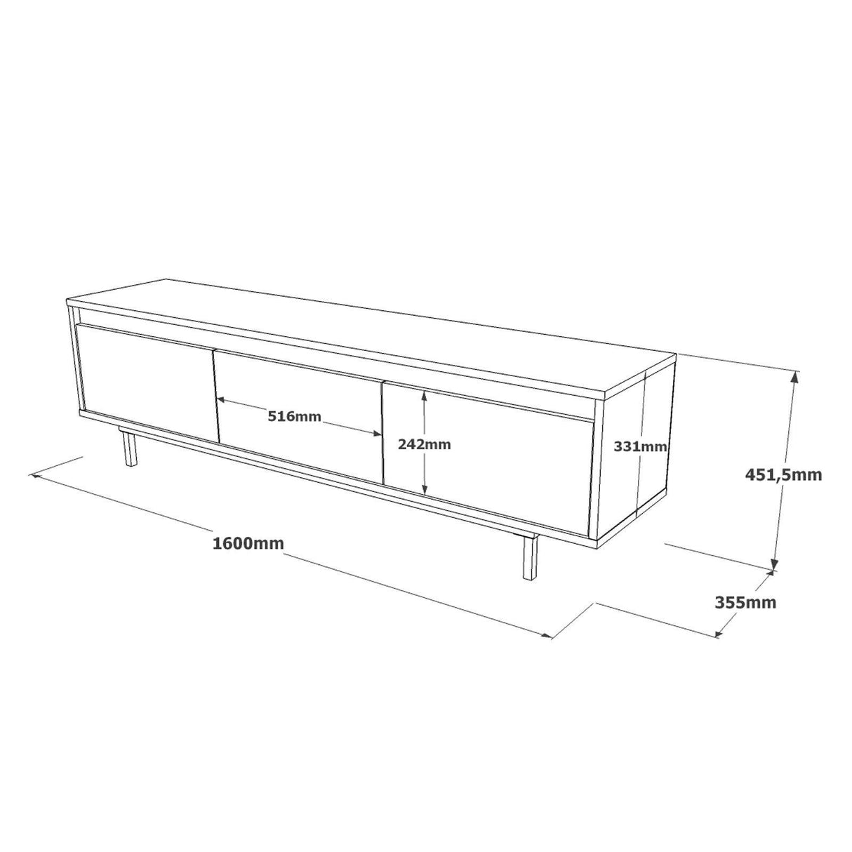 Comoda TV Tvado, 160x46x36 cm - Gri, SKU 921YRD1101