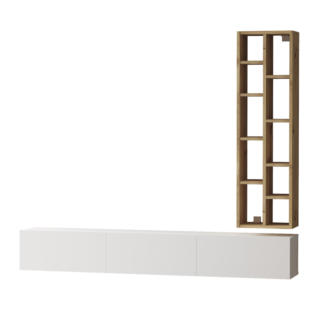 Comodă TV LV9-WK, Stejar - Alb, 175x27x25 cm