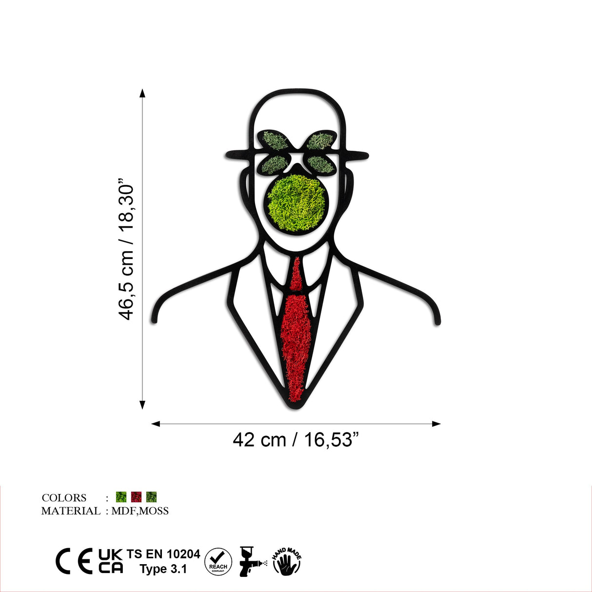 Decorațiune de perete din lemn Moss - The Son Of Man, Roșu - Verde, 47x42x1 cm