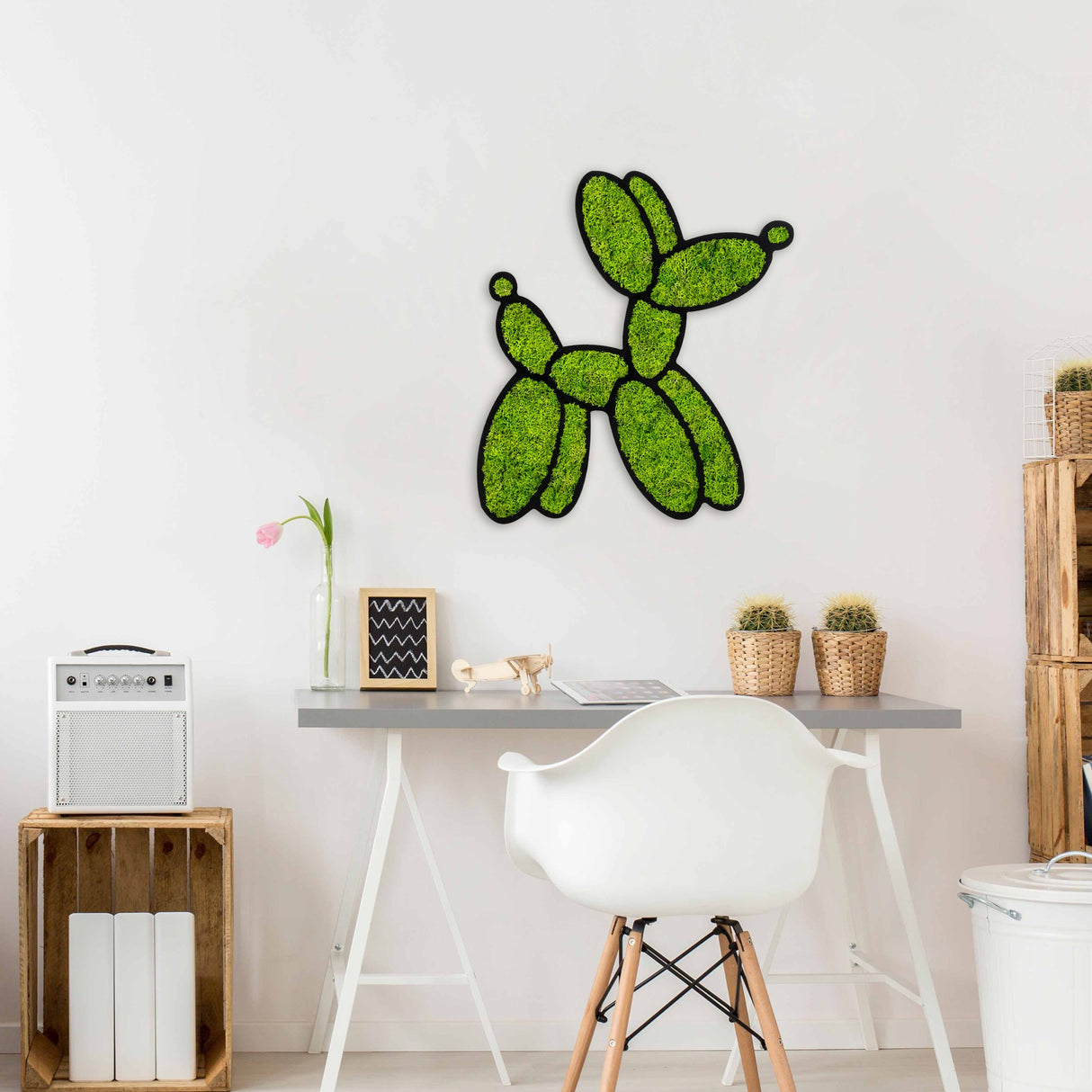 Decorațiune de perete din lemn Moss - Balloon Dog, Verde, 43x44x1 cm