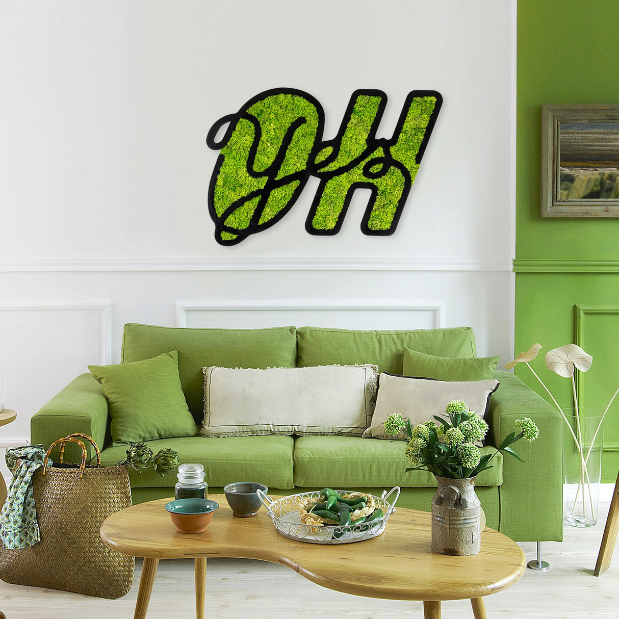 Decorațiune de perete din lemn Moss - Oh Yes, Verde, 52x76x1 cm