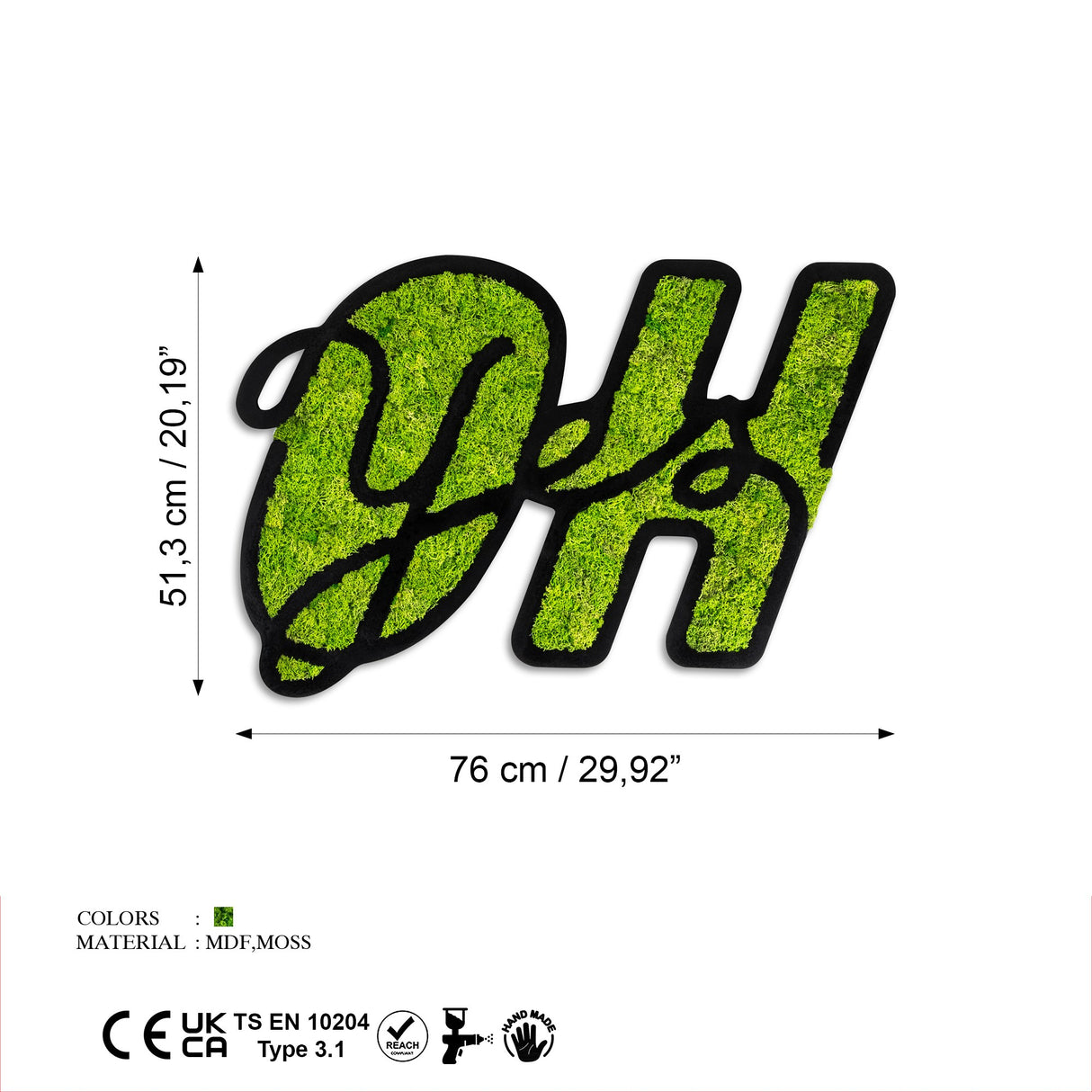 Decorațiune de perete din lemn Moss - Oh Yes, Verde, 52x76x1 cm