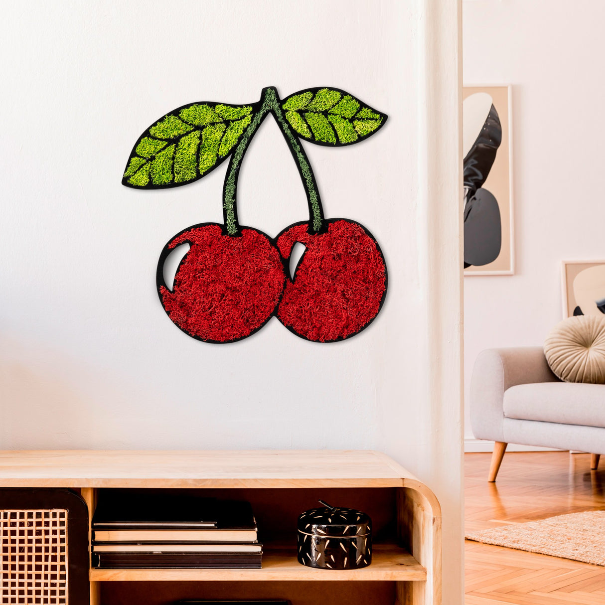 Decorațiune de perete din lemn Moss - Cherry, Roșu - Verde, 40x42x1 cm