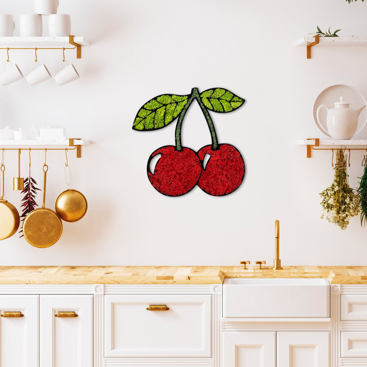 Decorațiune de perete din lemn Moss - Cherry, Roșu - Verde, 40x42x1 cm