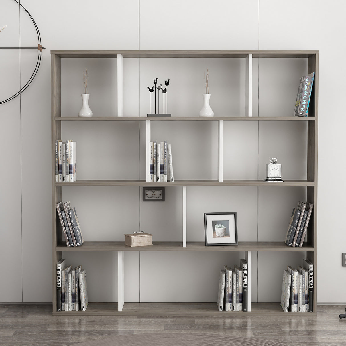 Bibliotecă Hodbi, Alb - Wenge, 145x25x145 cm