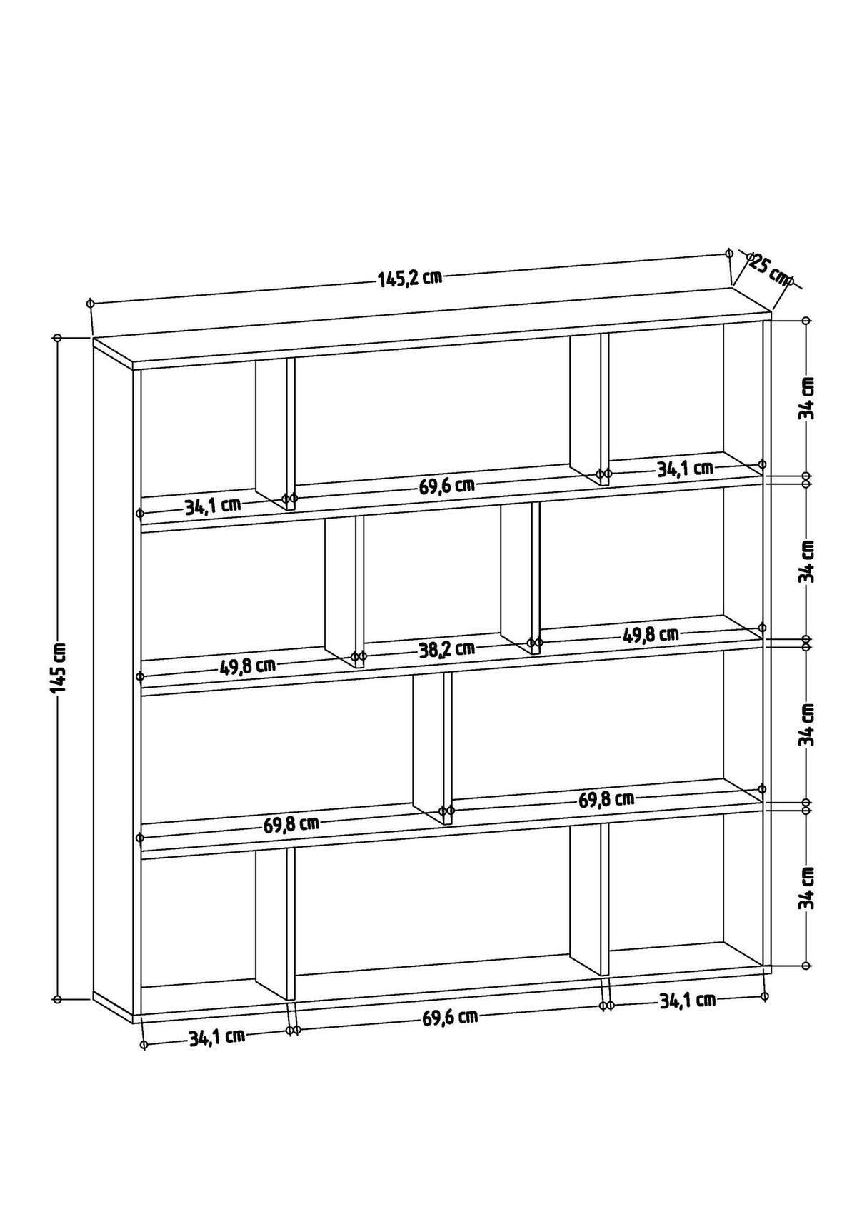 Bibliotecă Hodbi, Stejar - Antracit, 145x25x145 cm