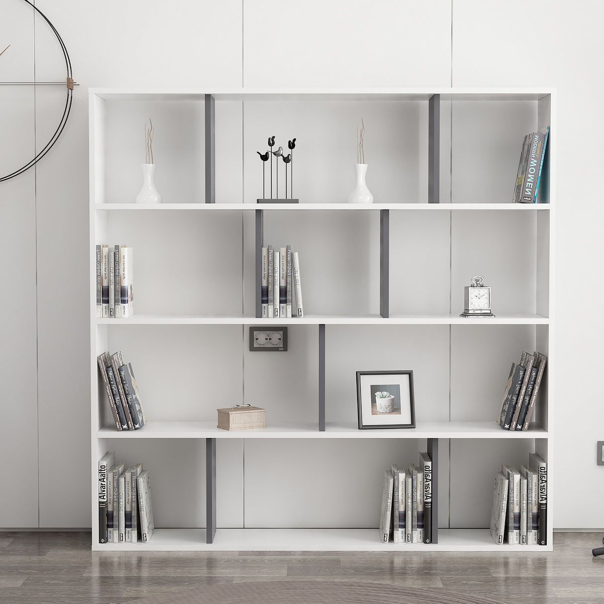 Bibliotecă Hodbi, Alb - Antracit, 145x25x145 cm