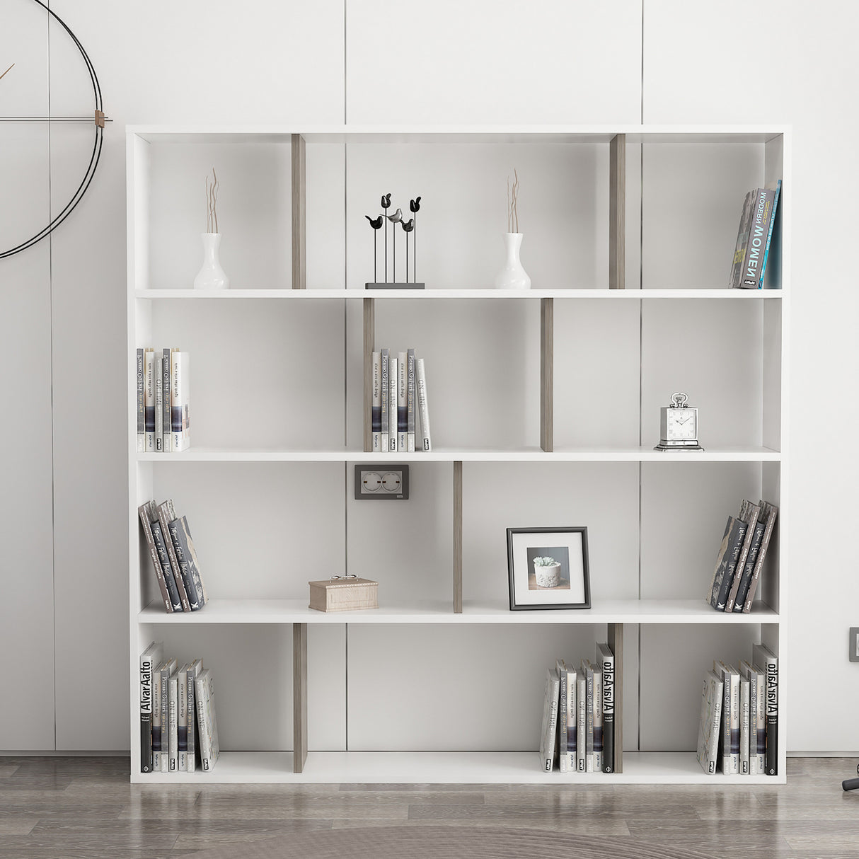 Bibliotecă Hodbi, Alb - Wenge, 145x25x145 cm