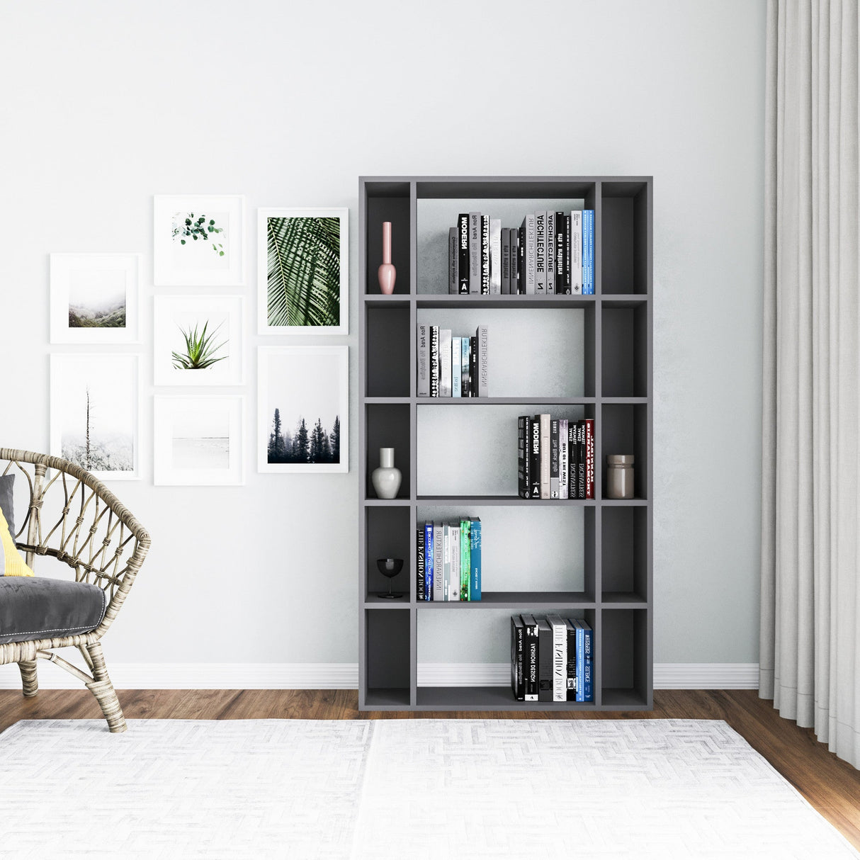Bibliotecă Sanborn, Diverse culori, 90x25x164 cm - Antracit | SKU: 935CMN1121 | Bibliotecă Sanborn, 90x25x164 cm, varianta Antracit, produs pentru amenajarea locuinței, disponibil online în România la CasaMob