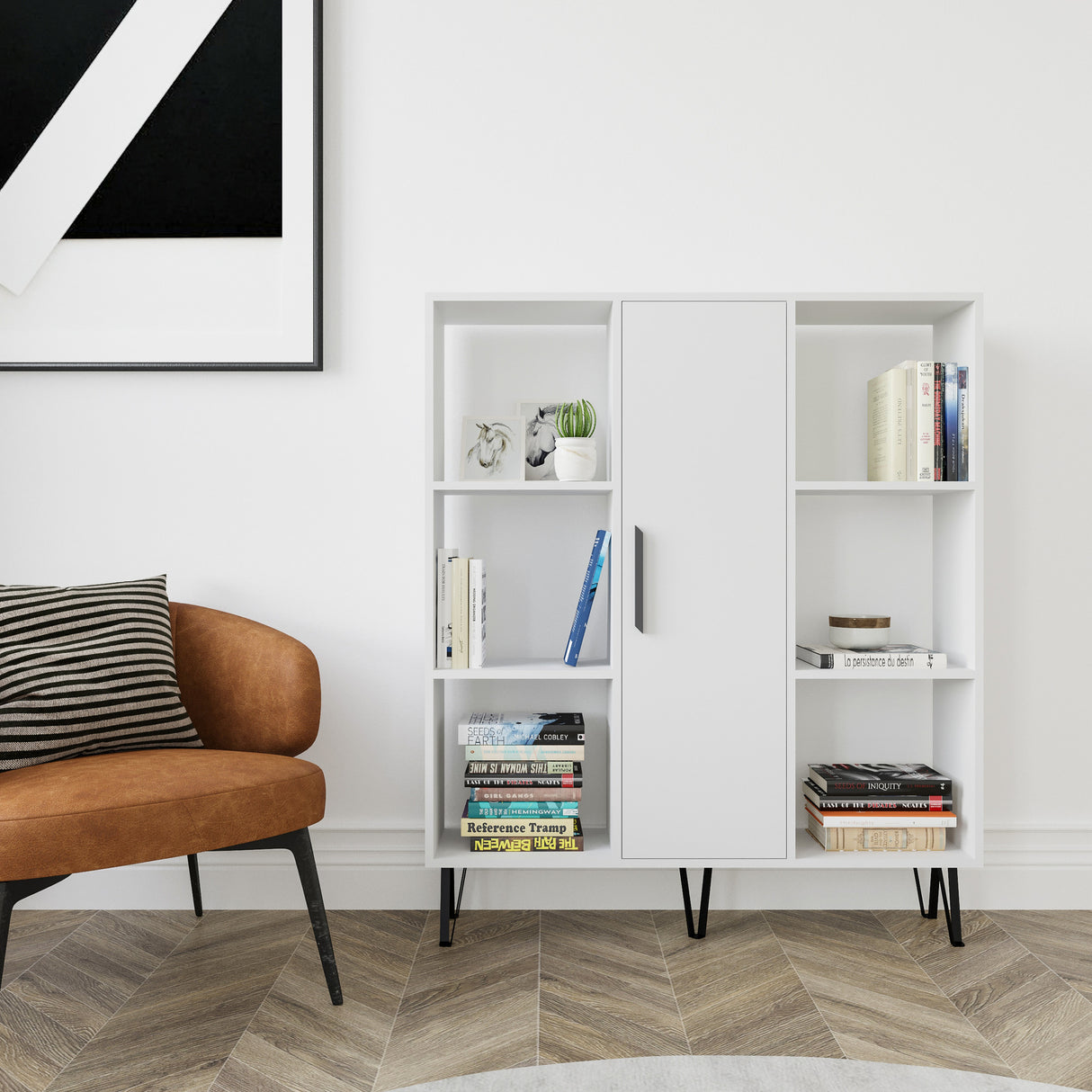 Bibliotecă Peoria, Alb, 120x25x142 cm