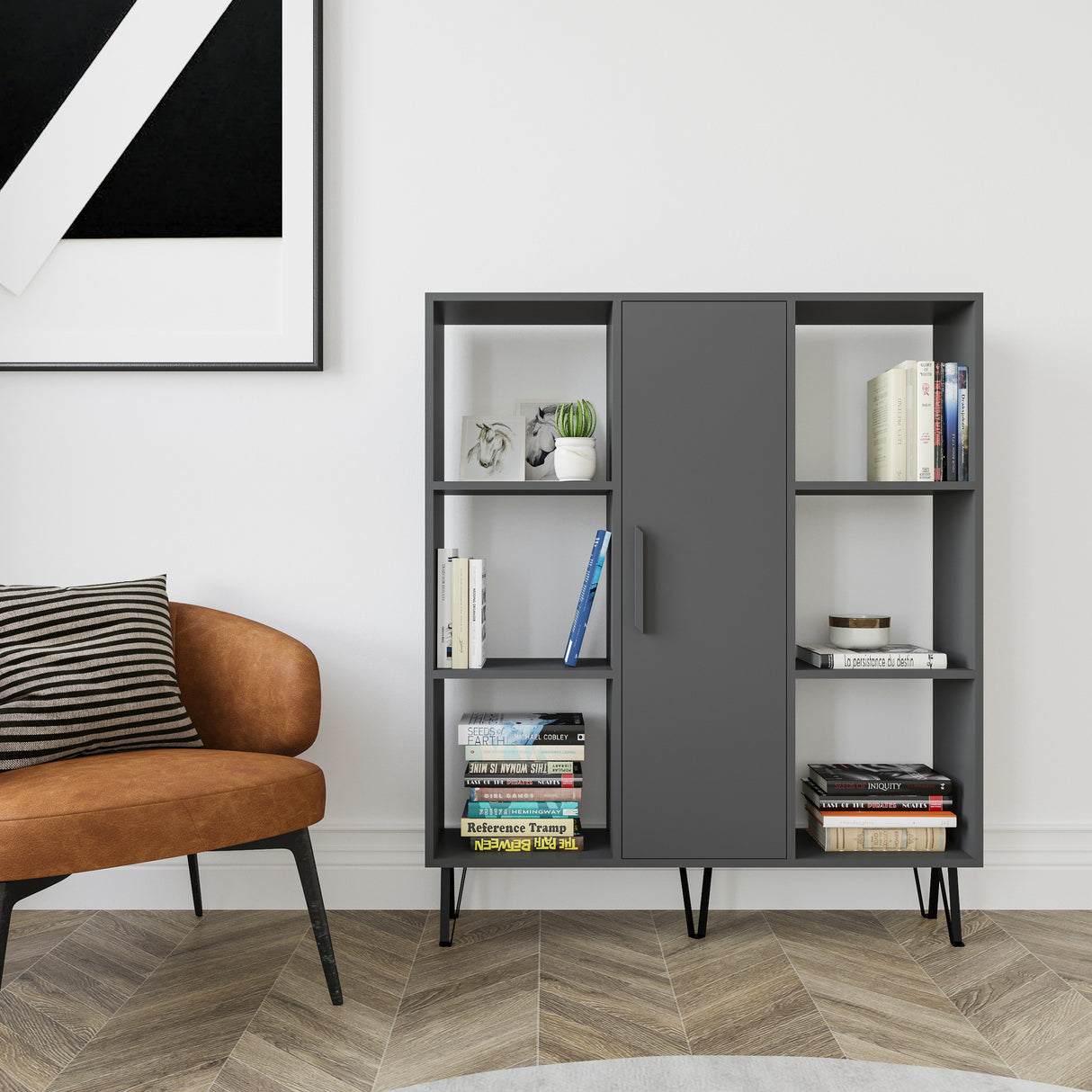 Bibliotecă Peoria, Antracit, 120x25x142 cm