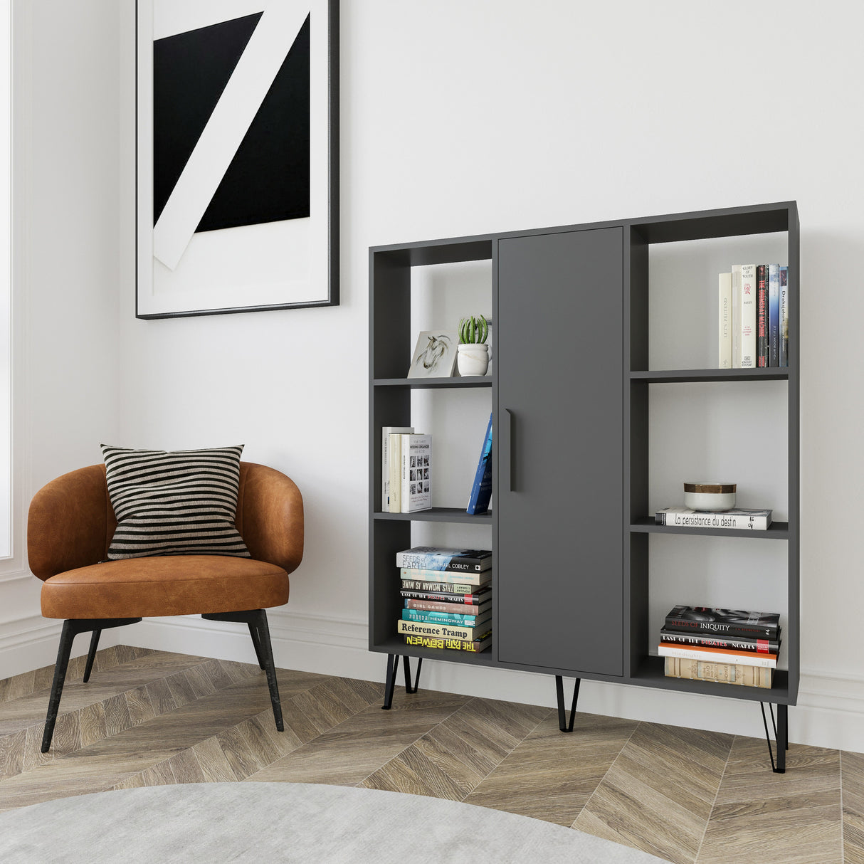 Bibliotecă Peoria, Antracit, 120x25x142 cm