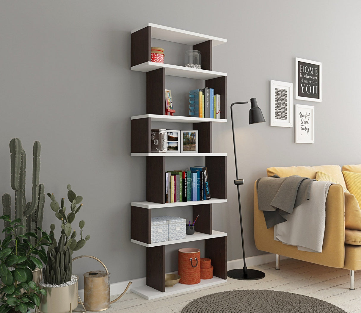 Bibliotecă Bates, Diverse culori, 60x20x160 cm - Alb - Gri închis | SKU: 935CMN1174 | Bibliotecă Bates, 60x20x160 cm, varianta Alb - Gri închis, produs pentru amenajarea locuinței, disponibil online în România la CasaMob