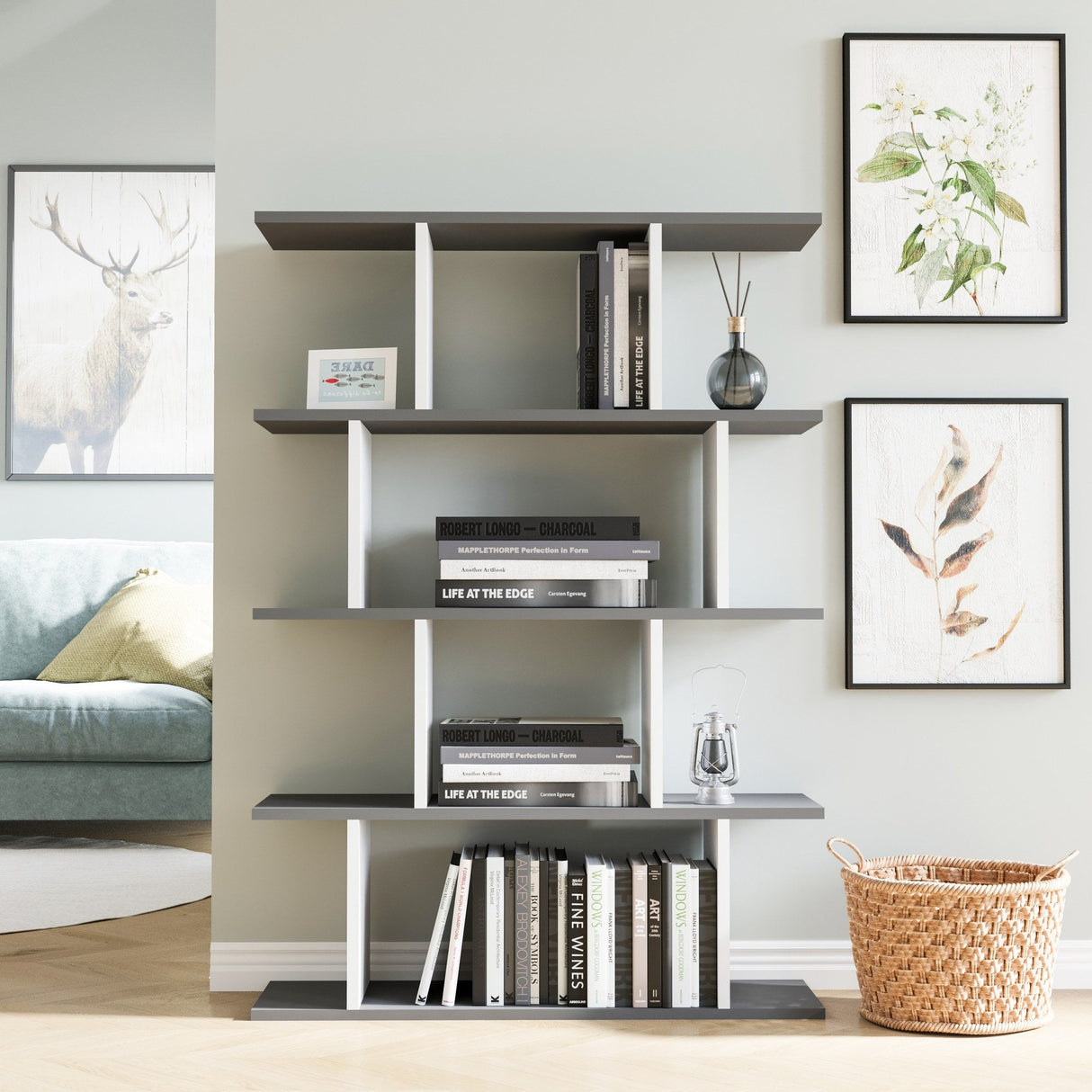 Bibliotecă Harmon, Diverse culori, 90x25x127 cm - Antracit - Alb | SKU: 935CMN1192 | Bibliotecă Harmon, 90x25x127 cm, varianta Antracit - Alb, produs pentru amenajarea locuinței, disponibil online în România la CasaMob