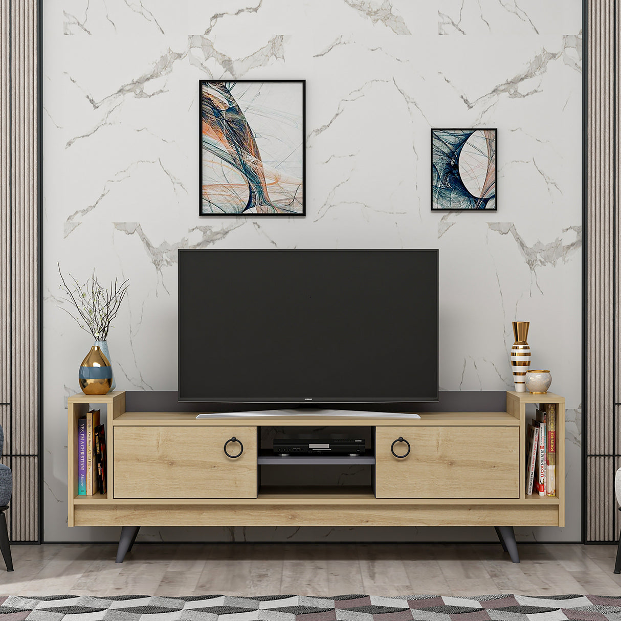 Comodă TV Tyler, Stejar - Antracit, 160x36x54 cm