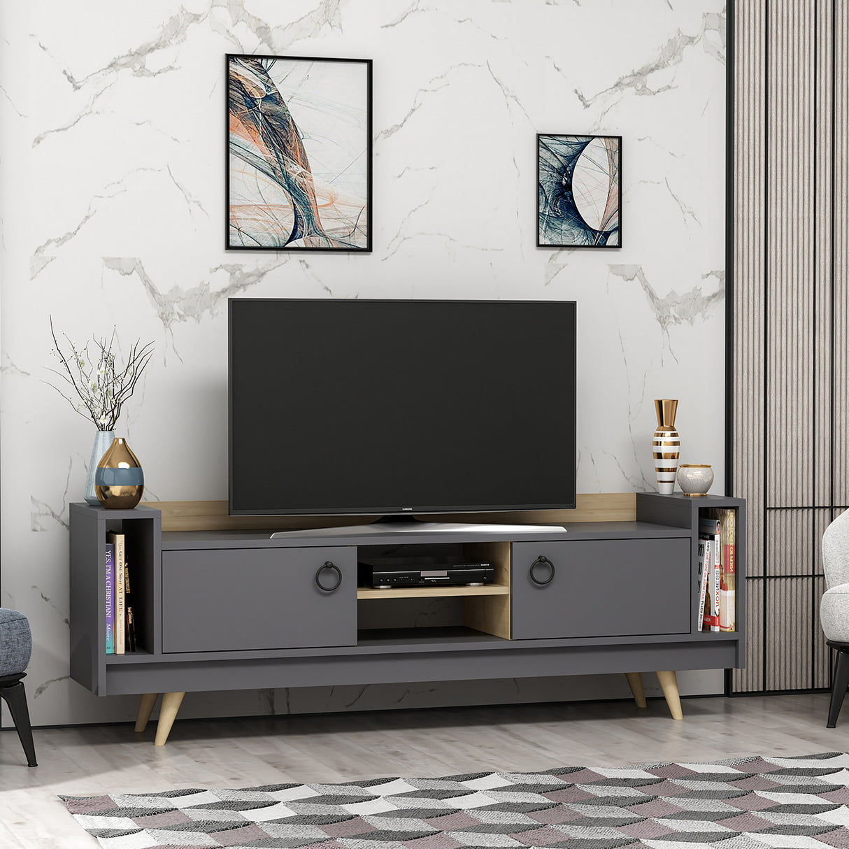 Comodă TV Tyler, Stejar - Antracit, 160x36x54 cm
