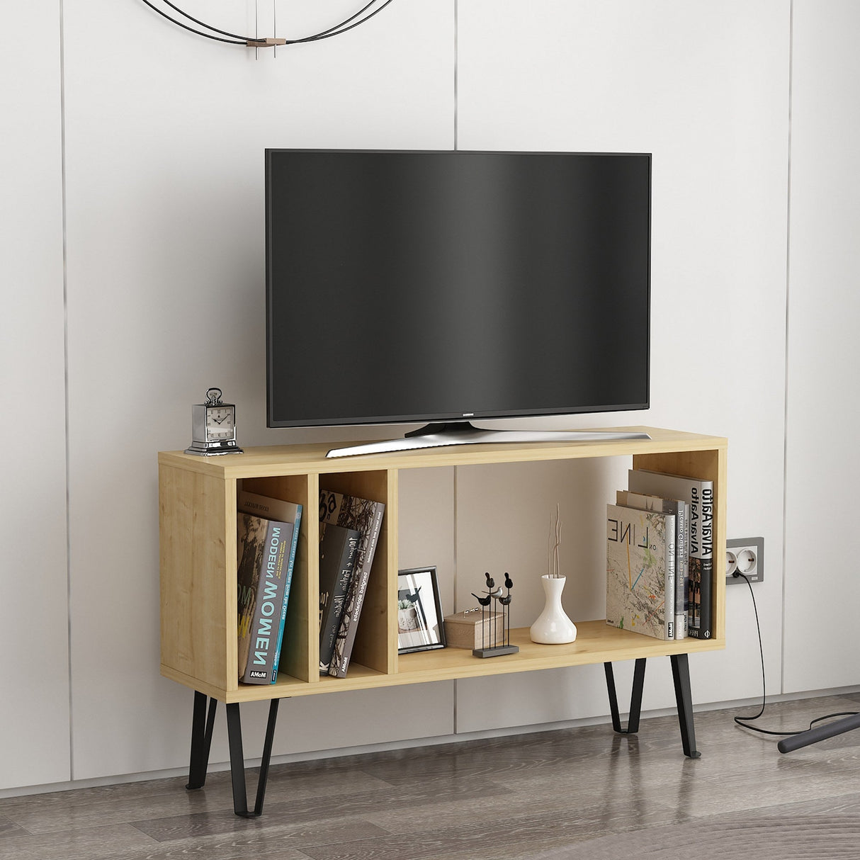 Comodă TV Arven, Diverse culori, Diverse dimensiuni - Stejar - Alb - 90x25x53 cm | SKU: 935CMN1418 | Comodă TV Arven, varianta Stejar - Alb - 90x25x53 cm, produs pentru amenajarea locuinței, disponibil online în România la CasaMob