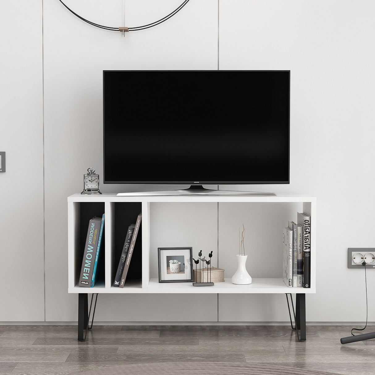 Comodă TV Arven, Diverse culori, Diverse dimensiuni - Alb - Antracit - 90x25x53 cm | SKU: 935CMN1416 | Comodă TV Arven, varianta Alb - Antracit - 90x25x53 cm, produs pentru amenajarea locuinței, disponibil online în România la CasaMob