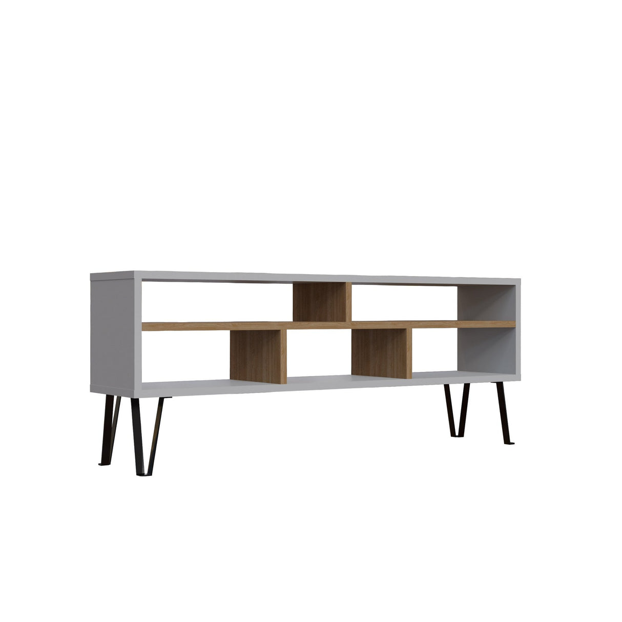 Comodă TV Ebuda, Diverse culori, 120x25x47 cm - Alb - Stejar | SKU: 935CMN1427 | Comodă TV Ebuda, 120x25x47 cm, varianta Alb - Stejar, produs pentru amenajarea locuinței, disponibil online în România la CasaMob