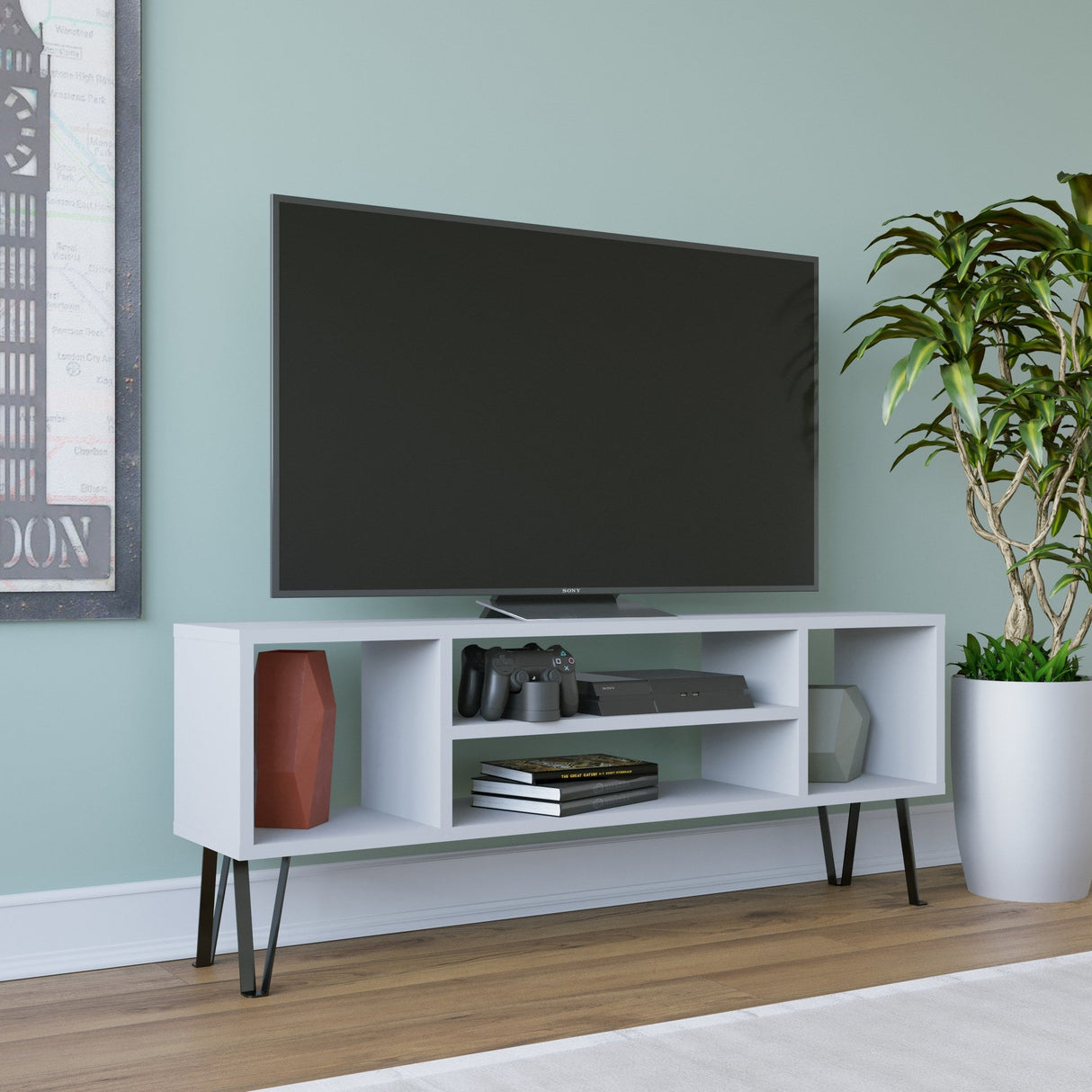 Comodă TV Garvin, Diverse culori, 120x25x47 cm - Alb | SKU: 935CMN1435 | Comodă TV Garvin, 120x25x47 cm, varianta Alb, produs pentru amenajarea locuinței, disponibil online în România la CasaMob
