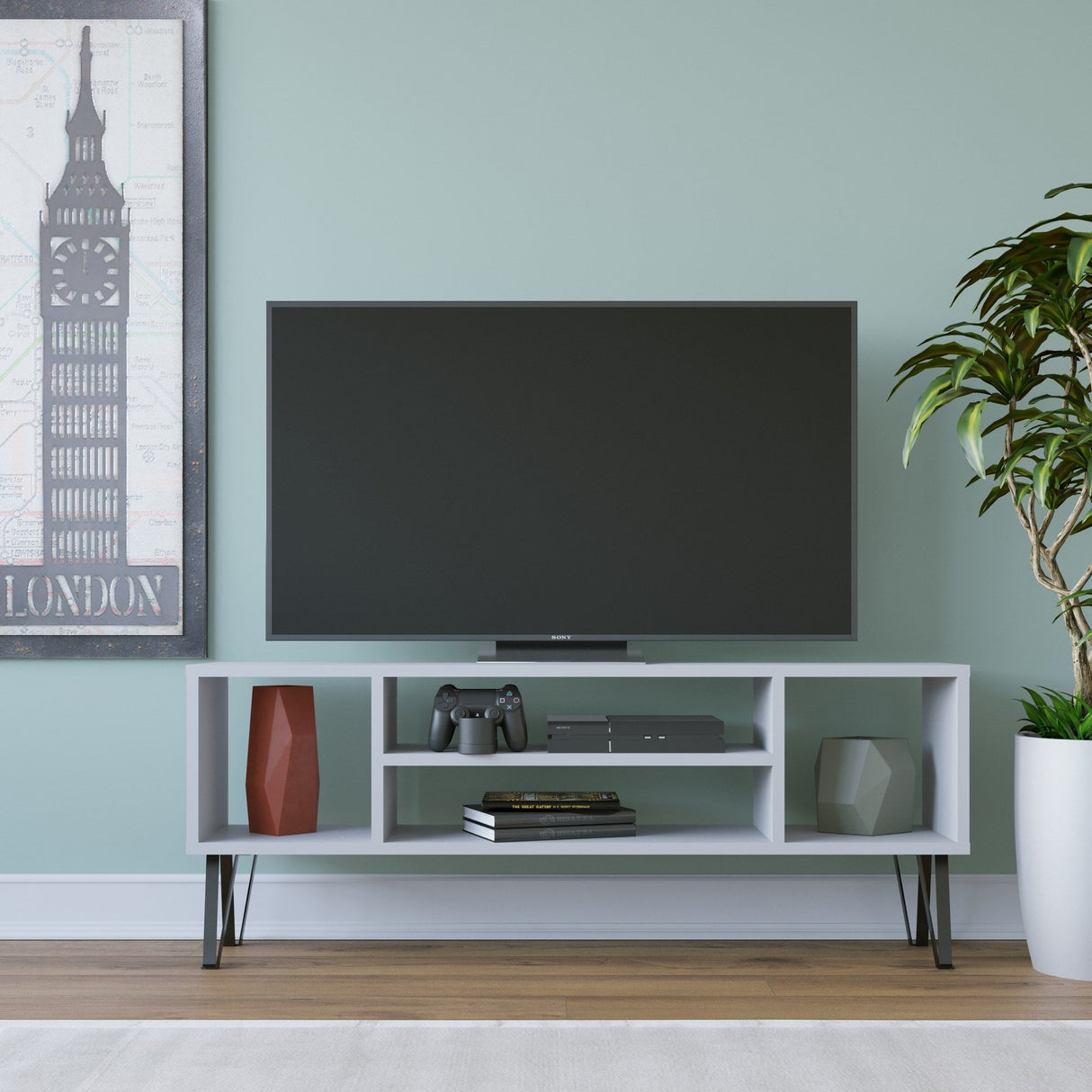 Comodă TV Garvin, Diverse culori, 120x25x47 cm - Alb | SKU: 935CMN1435 | Comodă TV Garvin, 120x25x47 cm, varianta Alb, produs pentru amenajarea locuinței, disponibil online în România la CasaMob