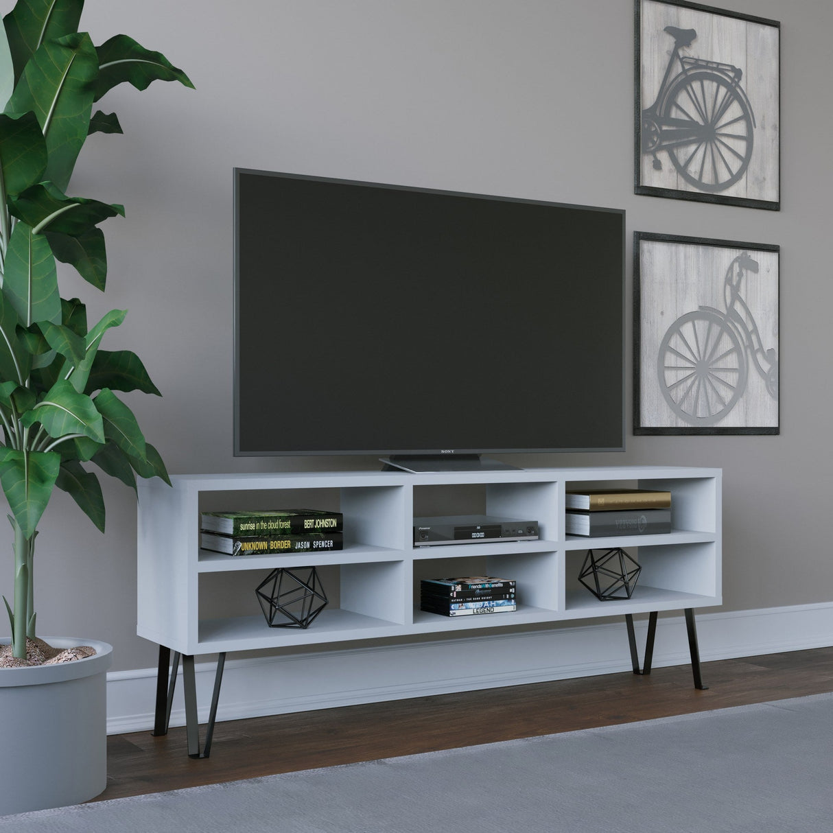 Comodă TV Judd, Diverse culori, 120x25x47 cm - Alb | SKU: 935CMN1444 | Comodă TV Judd, 120x25x47 cm, varianta Alb, produs pentru amenajarea locuinței, disponibil online în România la CasaMob