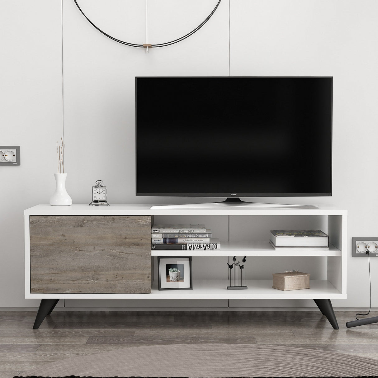 Comodă TV Venga, Diverse culori, 120x35x48 cm - Alb - Gri închis | SKU: 935CMN2309 | Comodă TV Venga, 120x35x48 cm, varianta Alb - Gri închis, produs pentru amenajarea locuinței, disponibil online în România la CasaMob