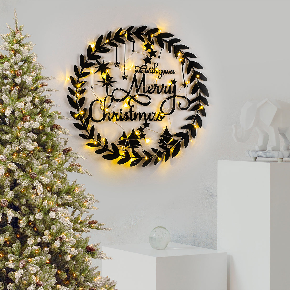 Decorațiune de perete din metal XMASBLACK - 010, Negru, 59x56x0 cm