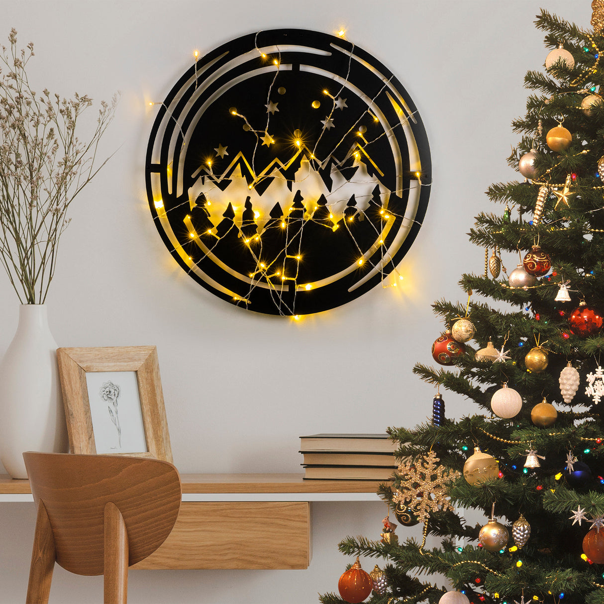 Decorațiune de perete din metal XMASBLACK - 019, Negru, 61x61x0 cm
