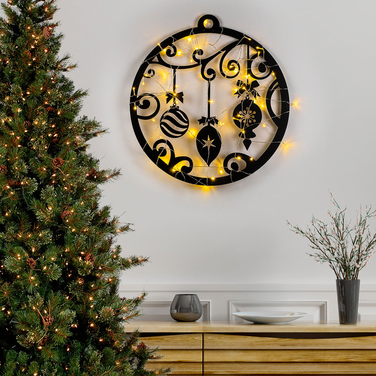 Decorațiune de perete din metal XMASBLACK - 028, Negru, 60x64x0 cm