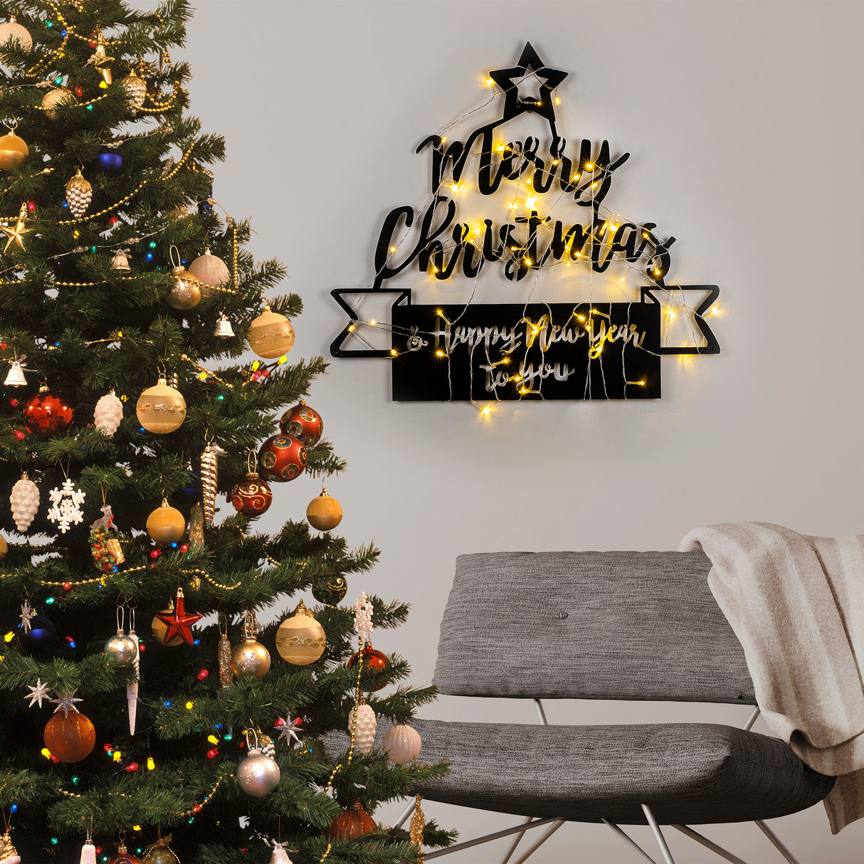 Decorațiune de perete din metal XMASBLACK - 004, Negru, 67x62x0 cm