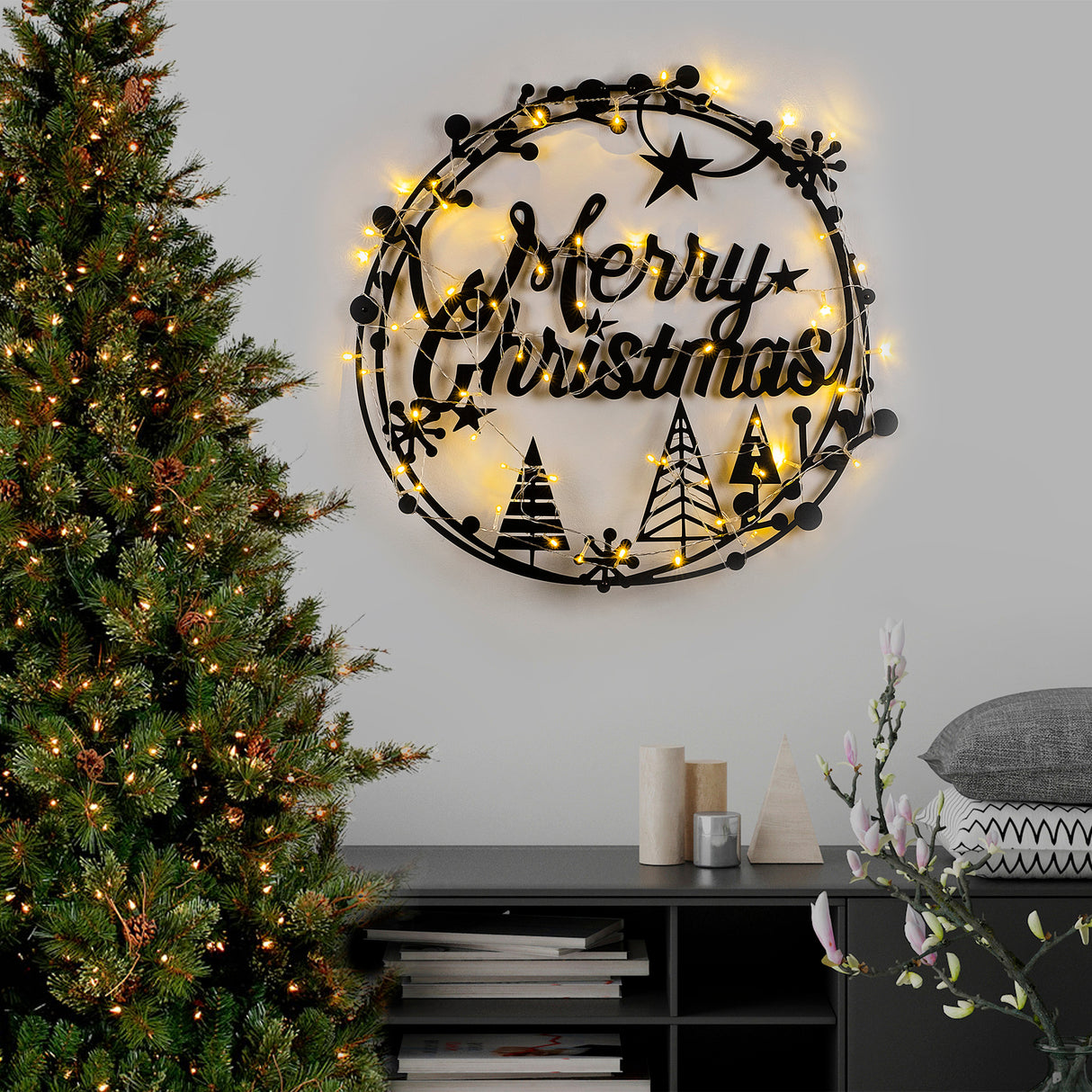 Decorațiune de perete din metal XMASBLACK - 021, Negru, 60x72x0 cm
