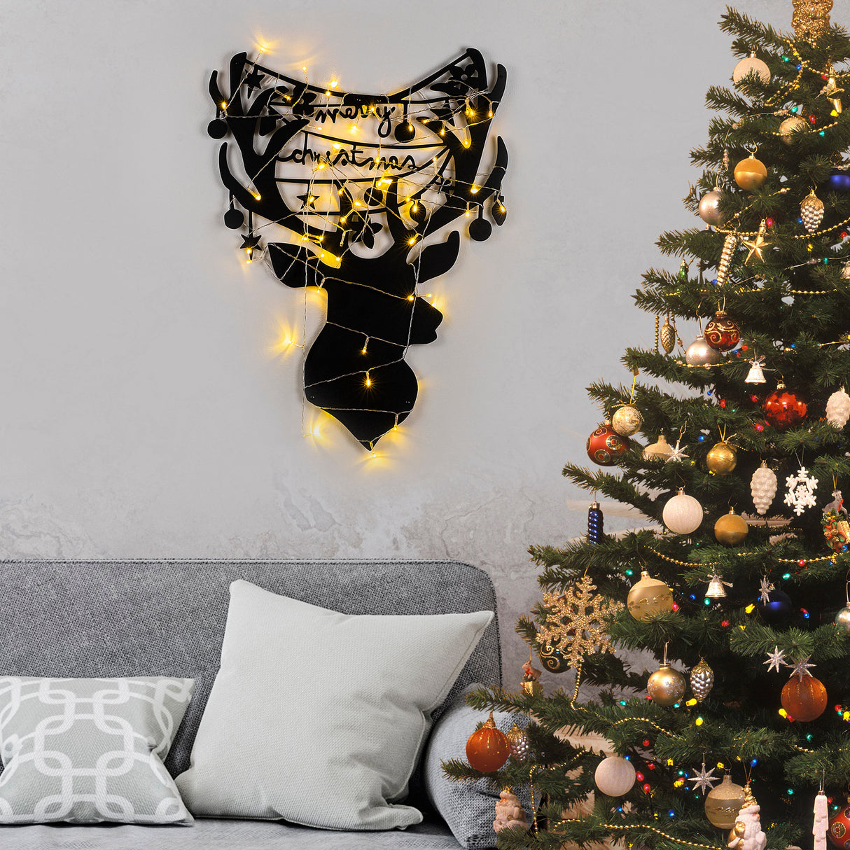 Decorațiune de perete din metal XMASBLACK - 026, Negru, 52x70x0 cm