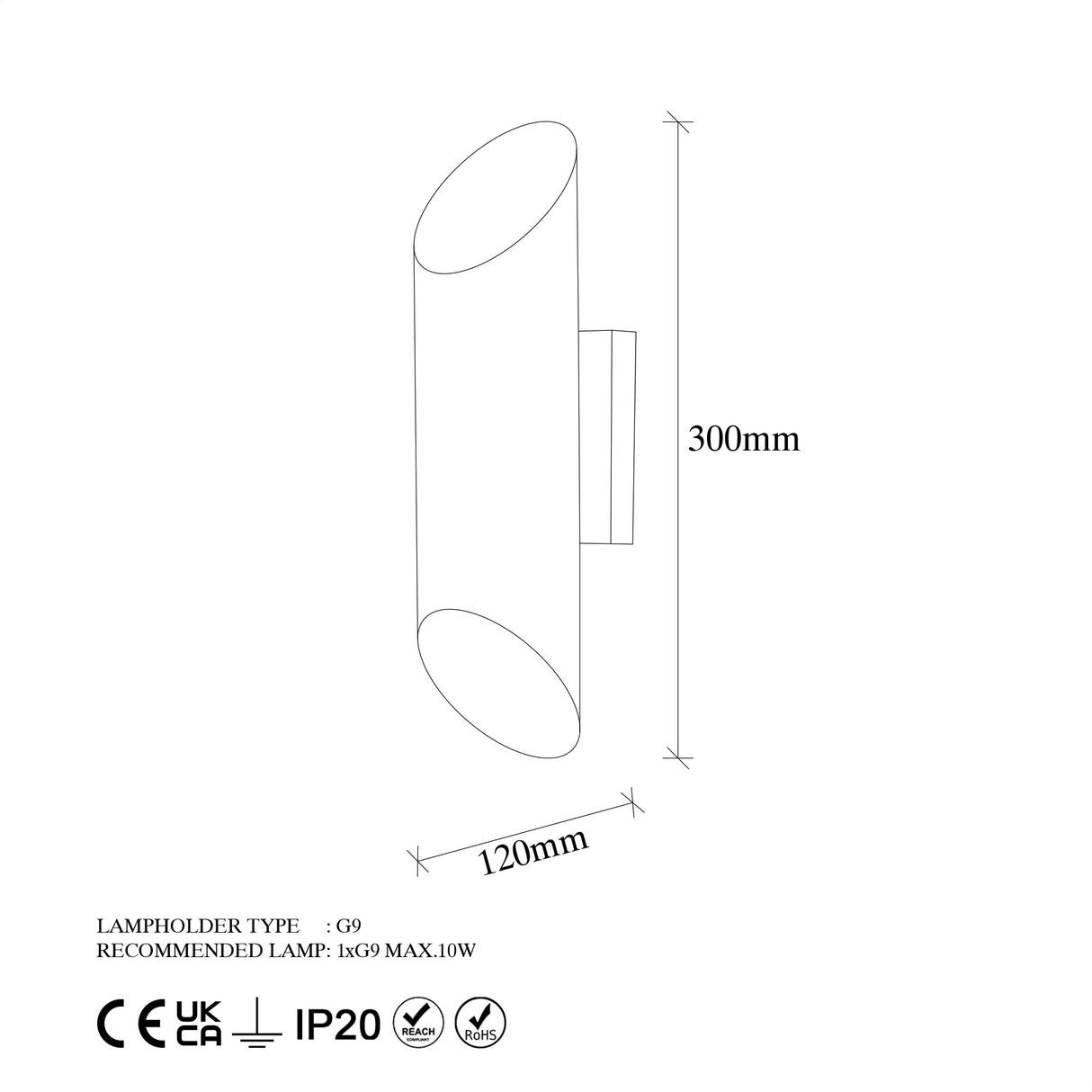 Aplică de perete Cut - 11815, Alb, Ø8x30 cm