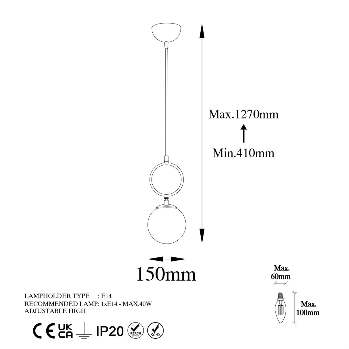 Lustră Ring - 13434, Alb, Ø15x127 cm