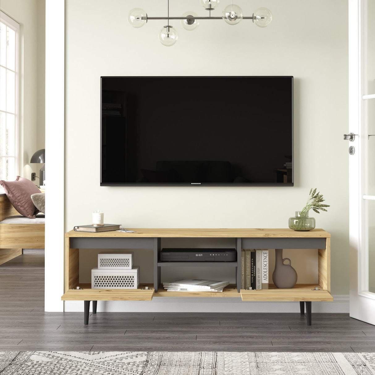 Comodă TV Ar1-Ka, Felt - Antracit, 140x36x48 cm