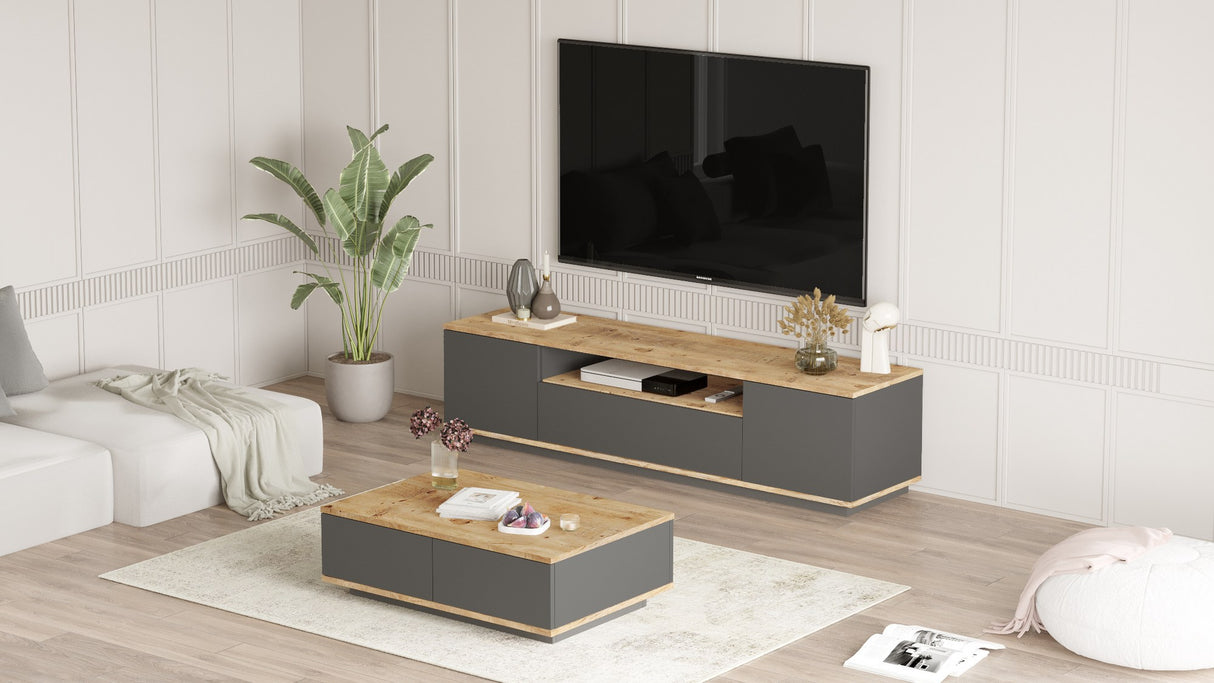 Set mobilă pentru sufragerie FR17-AA, Pin atlantic - Antracit, 180x45x45 cm