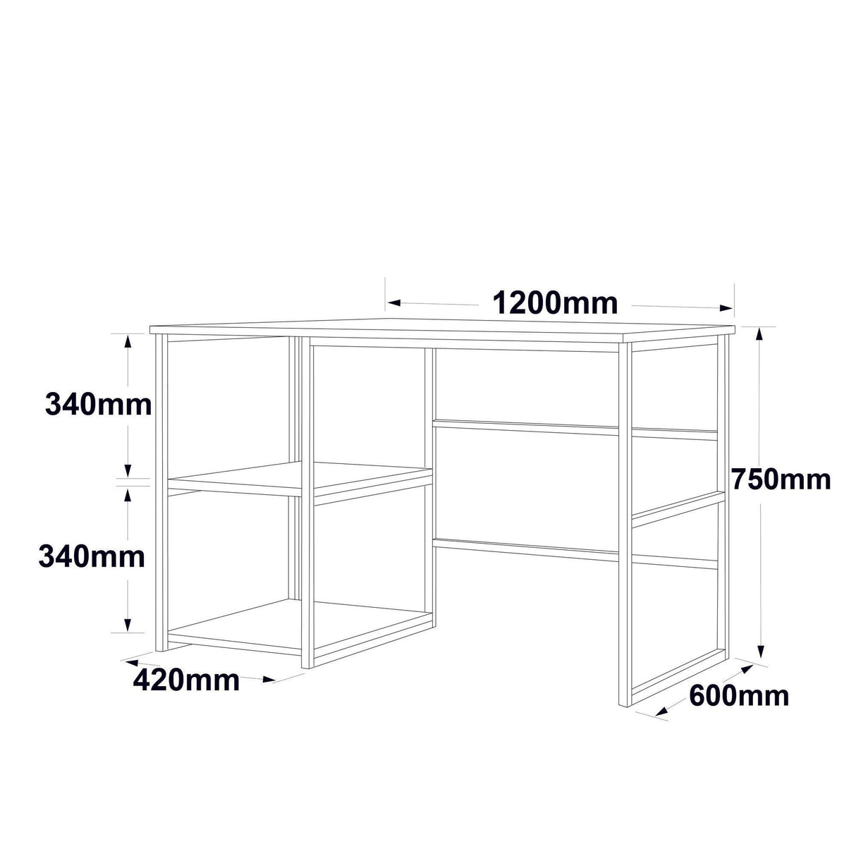 Birou Omega cu 2 rafturi, 120 x 75 x 60 cm - Crem, SKU 956LCS1131