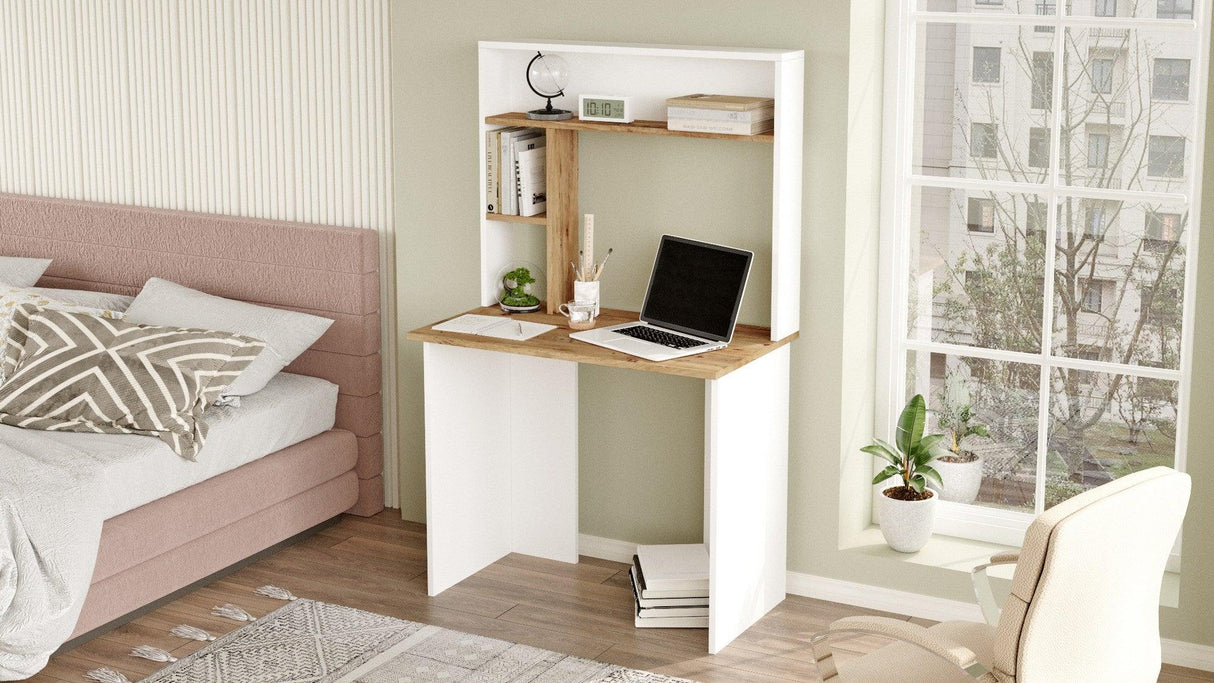Birou cu Biblioteca Sanaber, 90 x 149 x 52 cm - Alb, SKU 956LCS1135