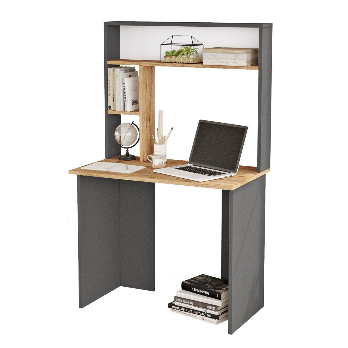 Birou cu Biblioteca Sanaber, 90 x 149 x 52 cm - Gri, SKU 956LCS1135