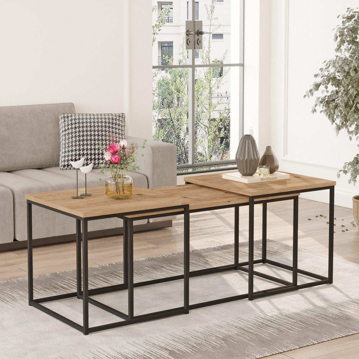 Set Masuta de cafea Kimmich , Stejar, 3 piese, 90 x 45 x 45 - 50 x 48 x 50 cm