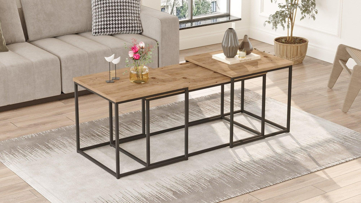 Set Masuta de cafea Kimmich , Stejar, 3 piese, 90 x 45 x 45 - 50 x 48 x 50 cm