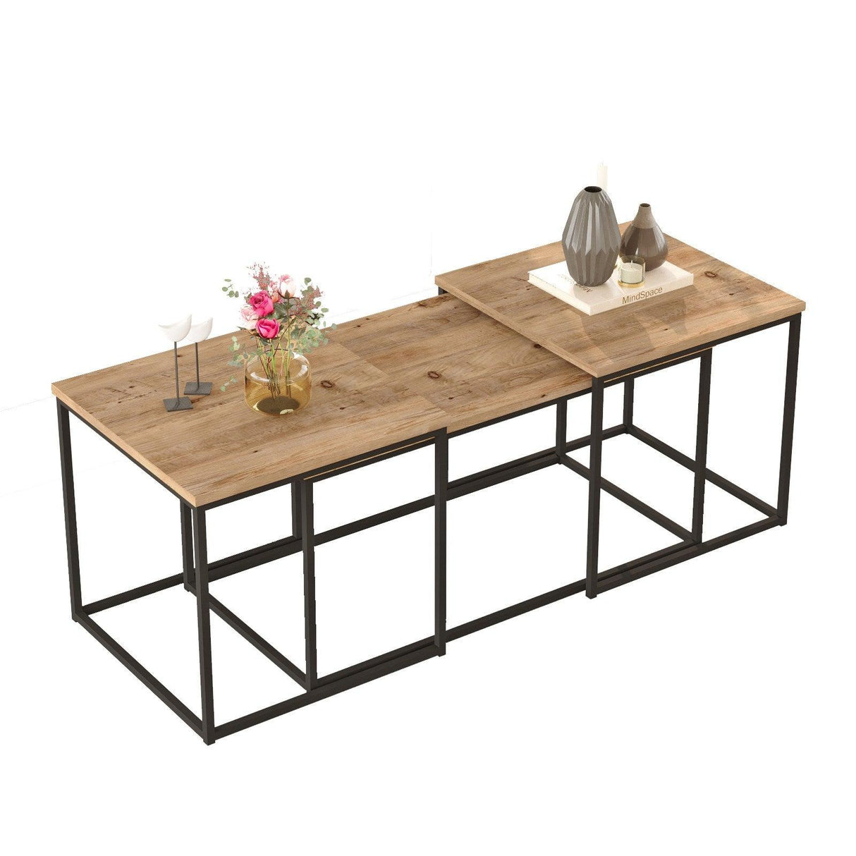 Set Masuta de cafea Kimmich , Stejar, 3 piese, 90 x 45 x 45 - 50 x 48 x 50 cm