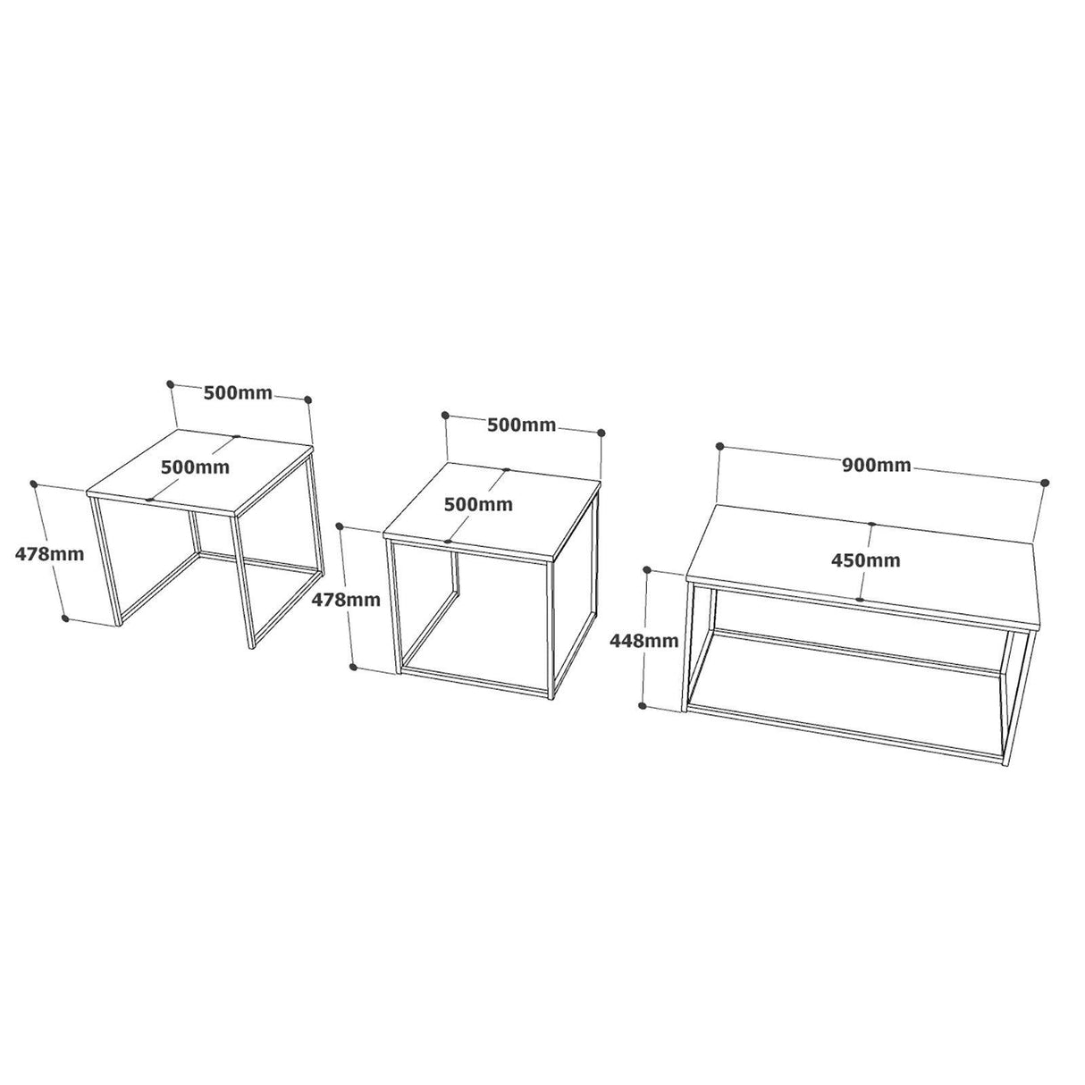 Set Masuta de cafea Kimmich , Stejar, 3 piese, 90 x 45 x 45 - 50 x 48 x 50 cm