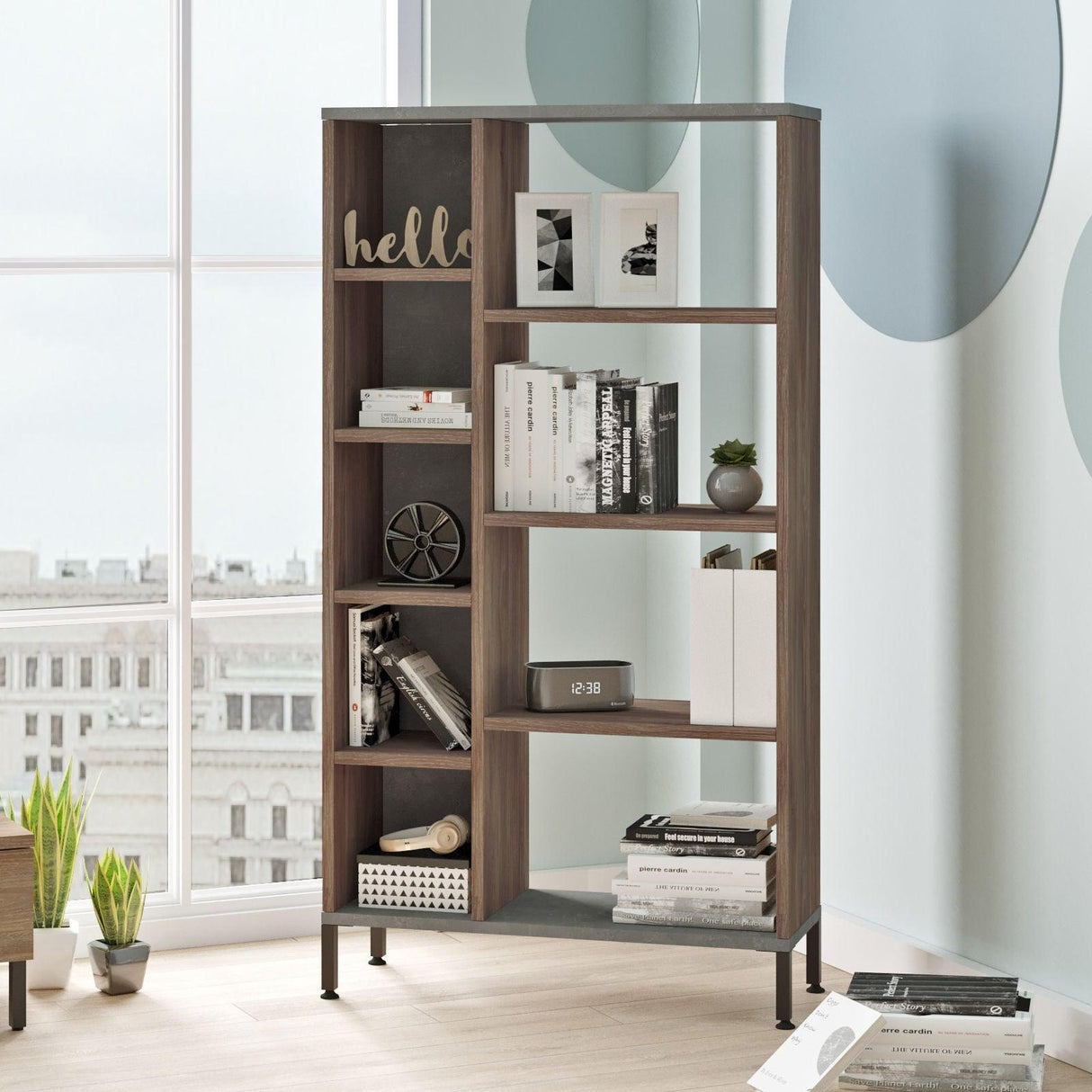 Biblioteca Silahtar cu 9 rafturi, 72 x 134 x 26 cm - Maro, SKU 956LCS1405