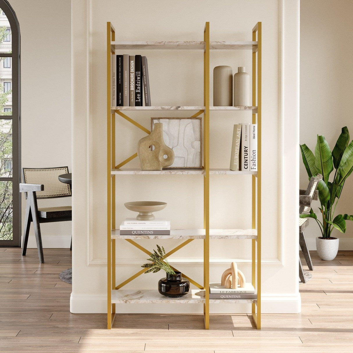Biblioteca Dudu Lux, 88 x 175 x 30 cm - Crem, SKU 956LCS1423