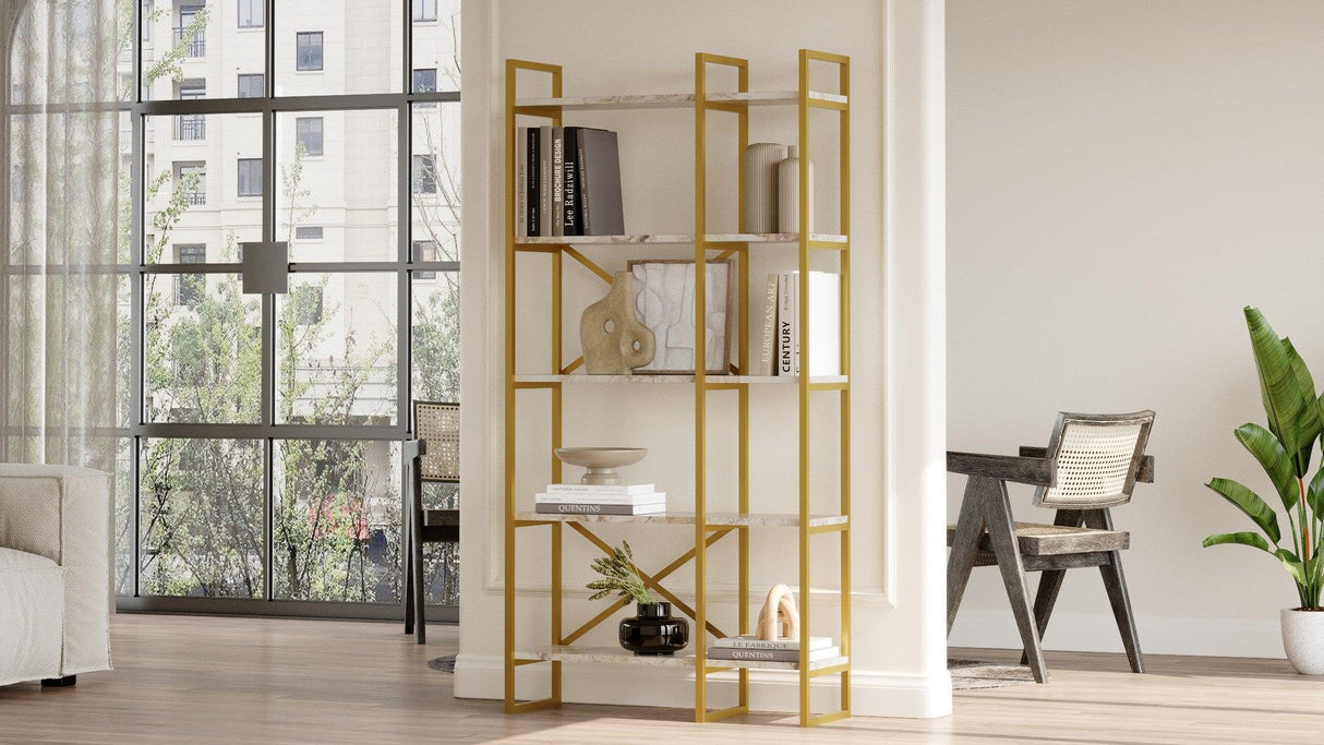 Biblioteca Dudu Lux, 88 x 175 x 30 cm - Crem, SKU 956LCS1423