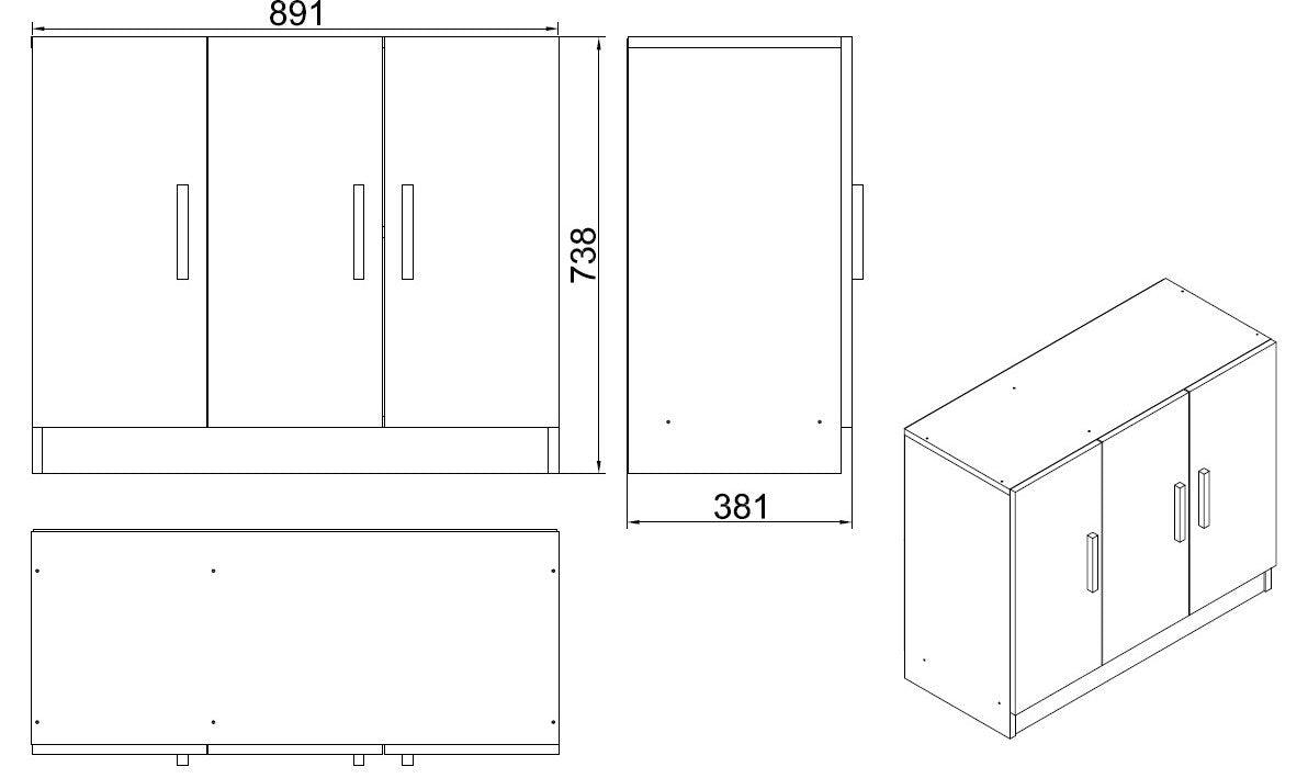 Dulap Multifunctional Varion cu 3 usi, Nuc - Stejar, 90 x 39 x 74 cm - Nuc, SKU 956LCS1501
