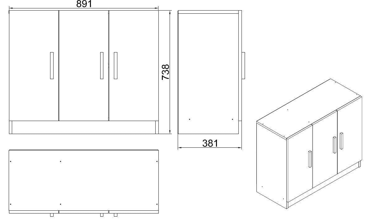 Dulap Multifunctional Varion cu 3 usi, Nuc - Stejar, 90 x 39 x 74 cm - Stejar, SKU 956LCS1501